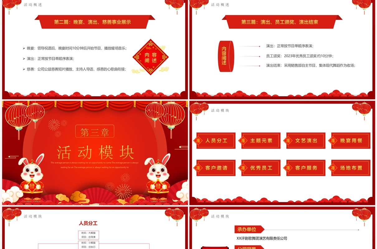红色中国风兔年企业团拜会方案PPT模板