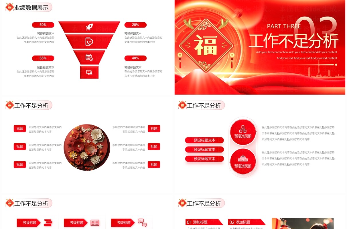 红色商务风企业年终总结汇报PPT模板