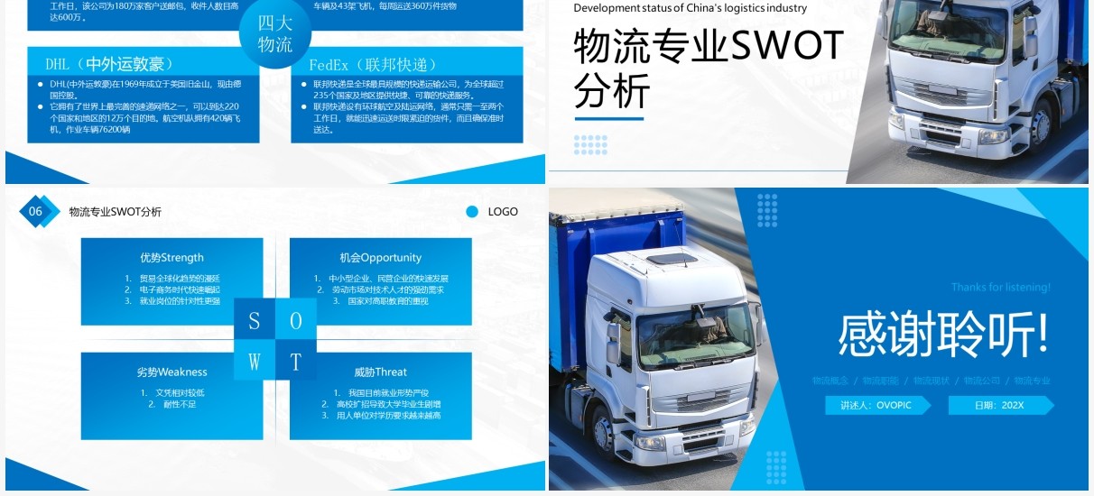 蓝色简约商务物流运输专业介绍PPT模板