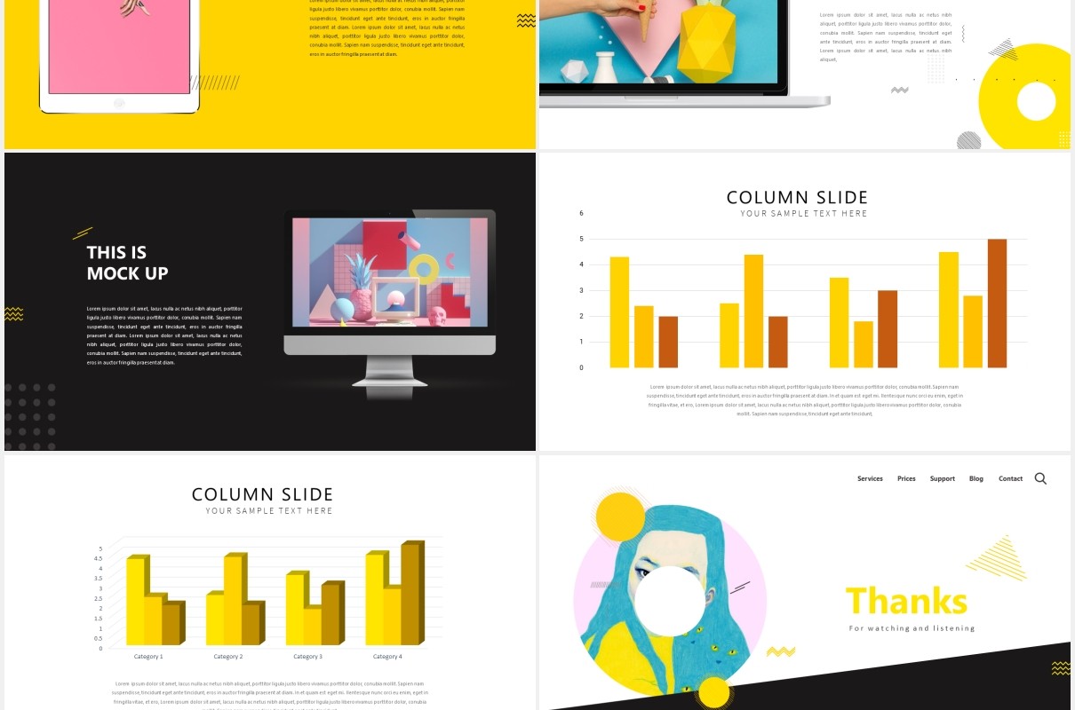 创意黄色作品展示PPT模板Yellow Creative Powerpoint