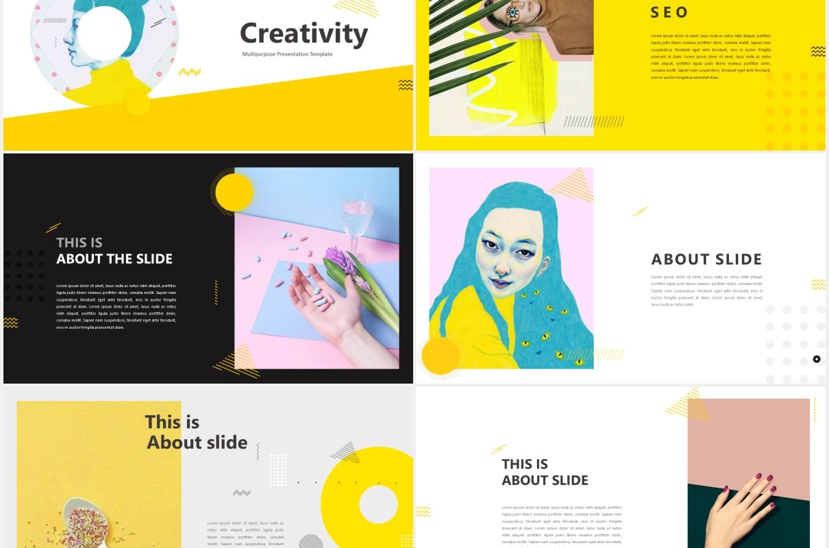 创意黄色作品展示PPT模板Yellow Creative Powerpoint