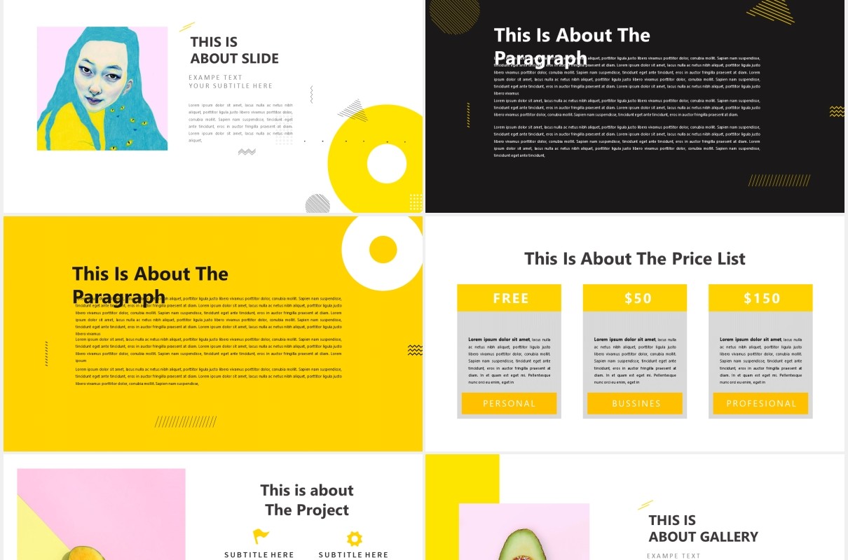 创意黄色作品展示PPT模板Yellow Creative Powerpoint