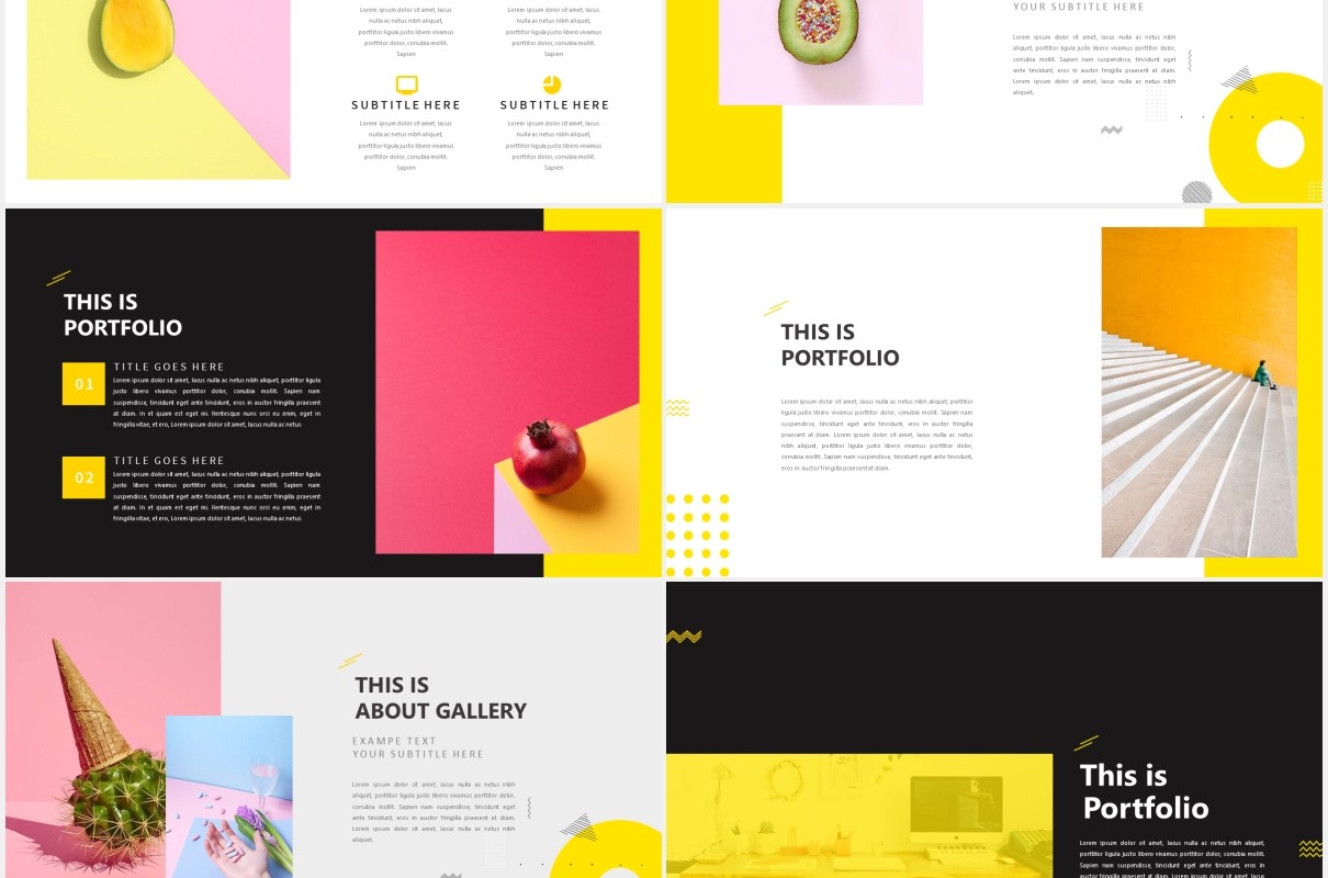 创意黄色作品展示PPT模板Yellow Creative Powerpoint