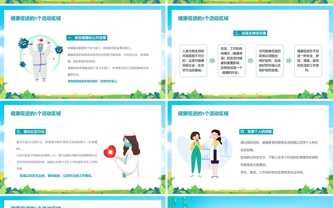 蓝色卡通风健康教育与健康促进知识讲座PPT模板