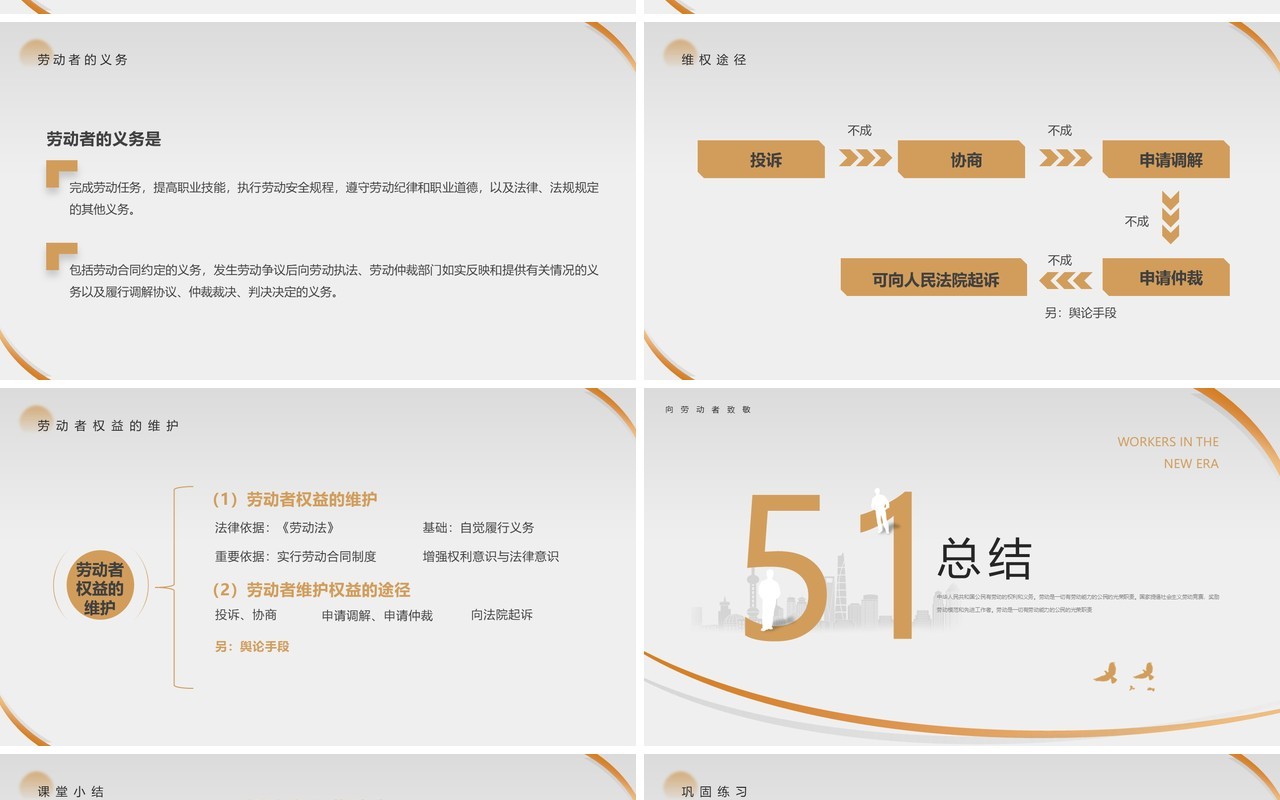 灰色简约风新时代的劳动者PPT模板
