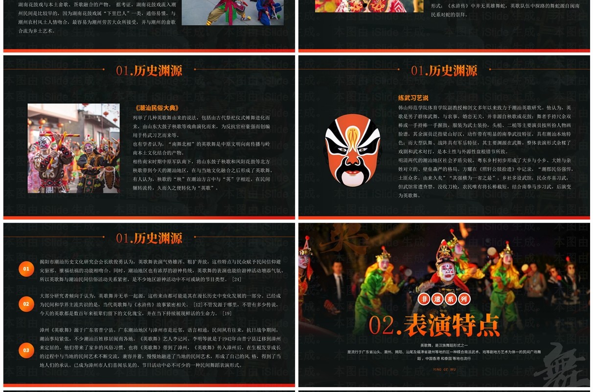 橙色简约风非遗系列之英歌舞PPT模板