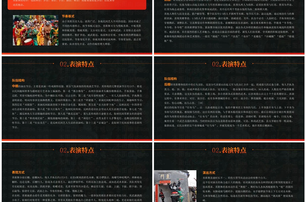 橙色简约风非遗系列之英歌舞PPT模板