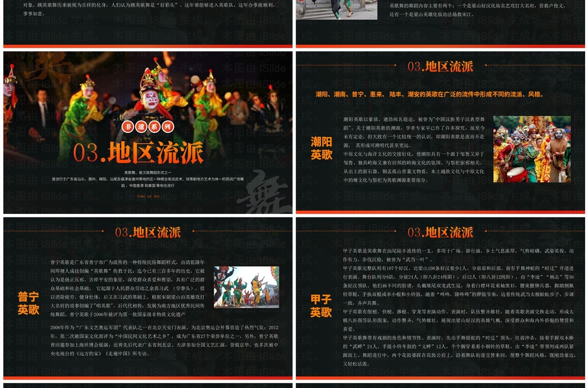 橙色简约风非遗系列之英歌舞PPT模板