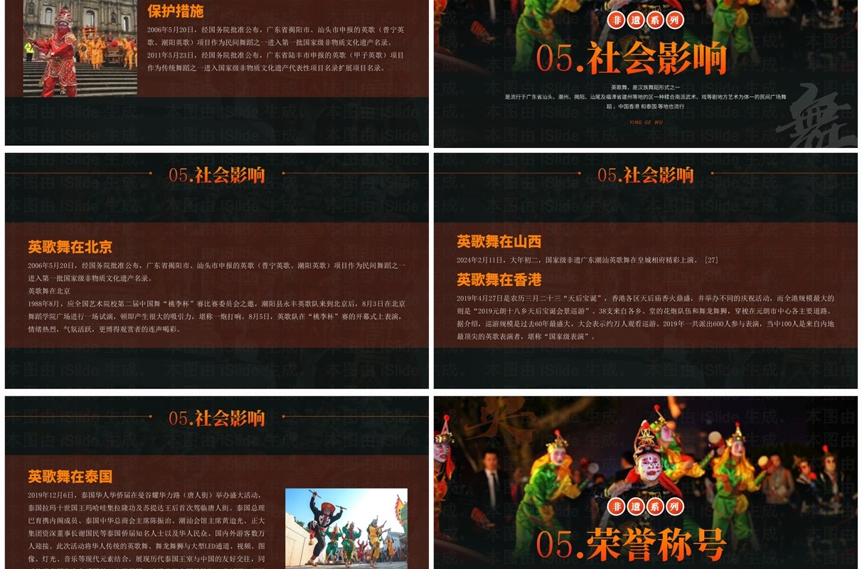 橙色简约风非遗系列之英歌舞PPT模板