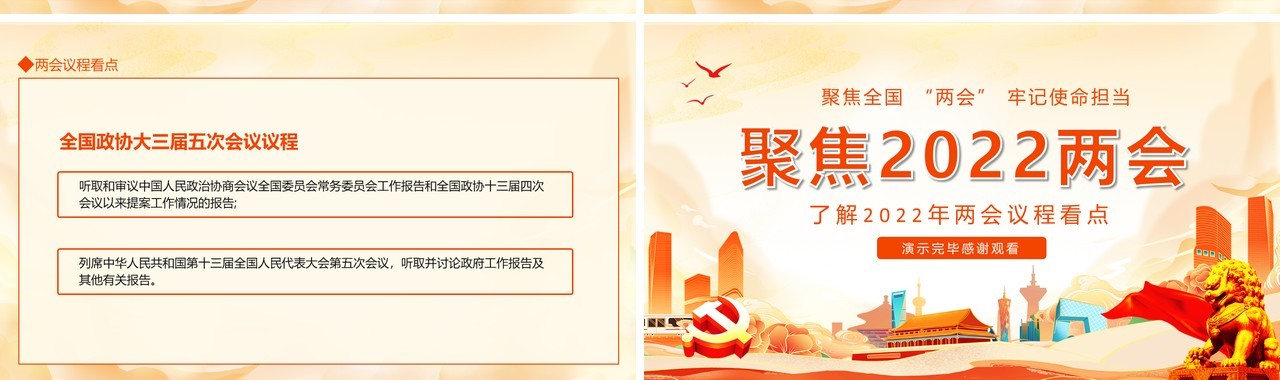 聚焦2022两会牢记使命担当了解2022年两会议程看点动态PPT模板