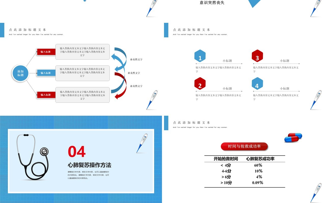 蓝色医学心肺复苏医疗健康培训PPT模板