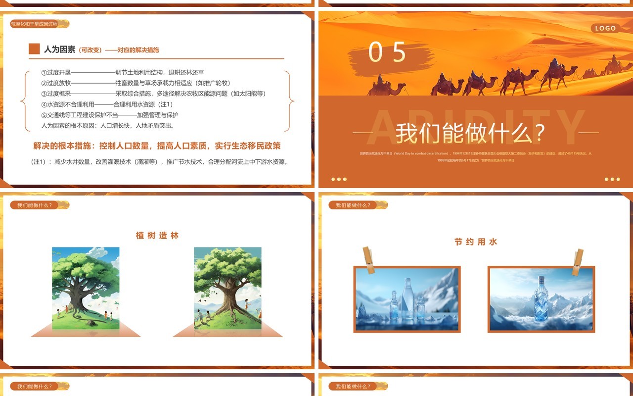 棕色插画风世界防止荒漠化和干旱日PPT模板