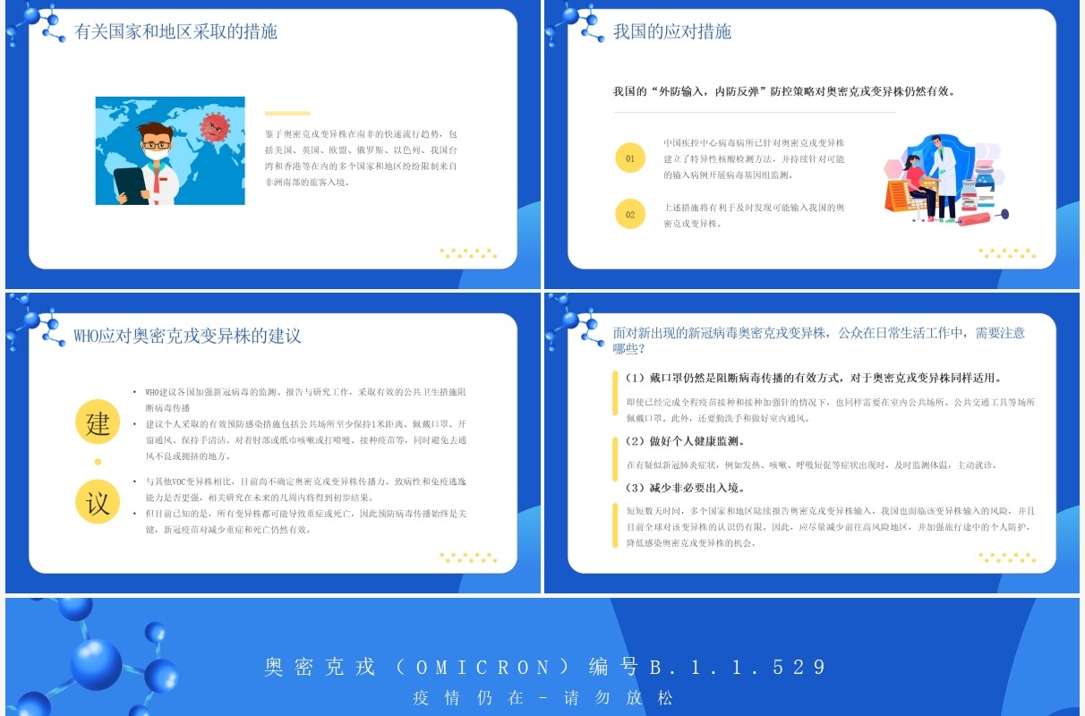 蓝色卡通风新冠突变奥密克戎病毒知识讲解PPT模板