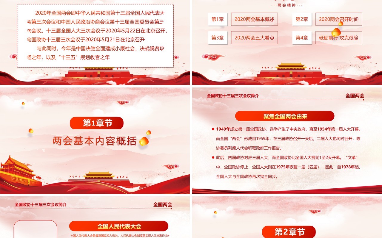 聚焦两会政府工作报告总结内容学习党建PPT模板