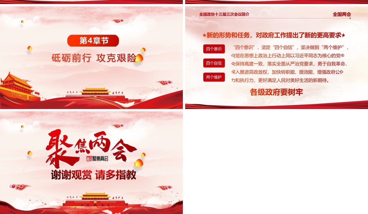 聚焦两会政府工作报告总结内容学习党建PPT模板