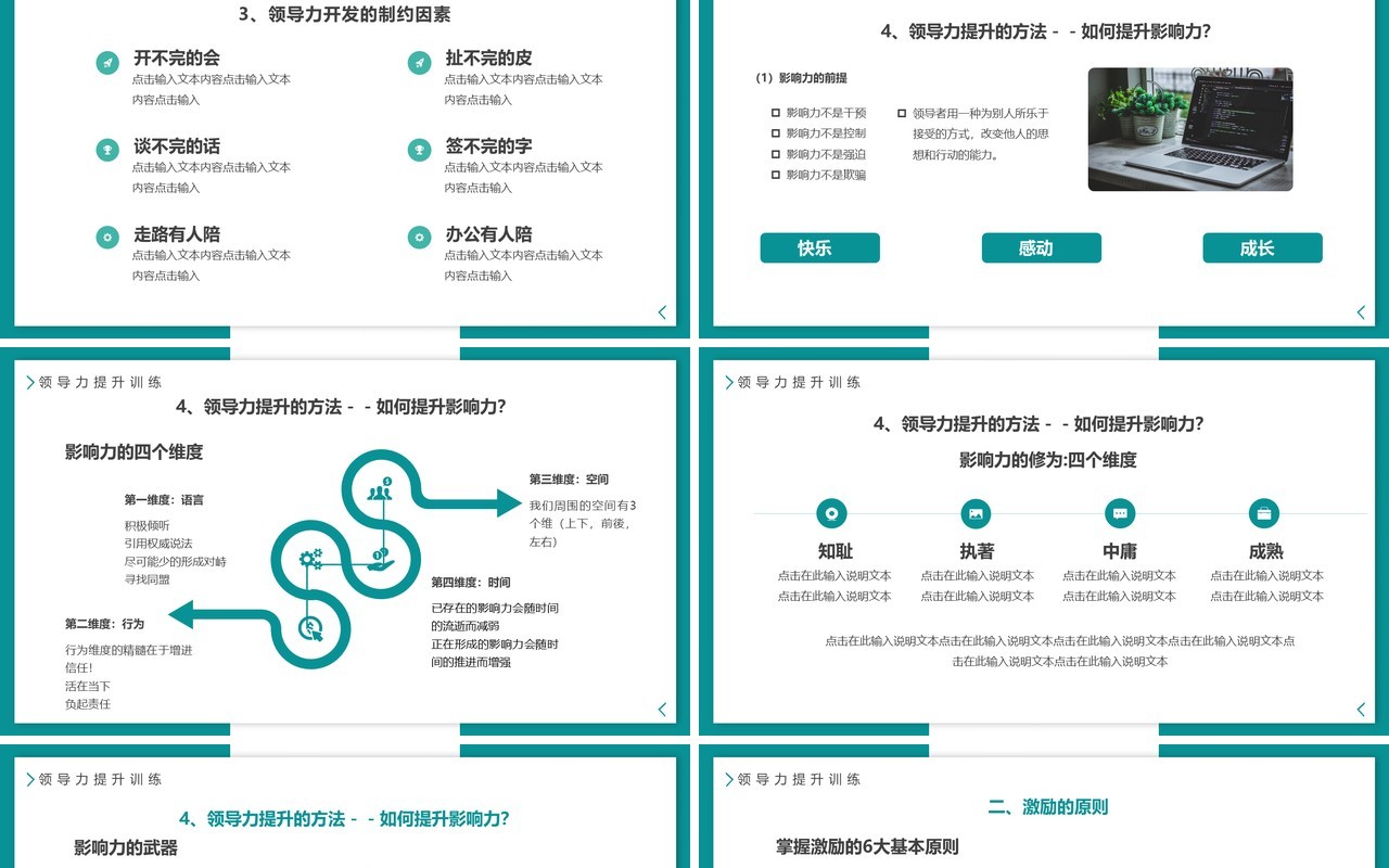 绿色简约团队管理和领导力修炼PPT模板