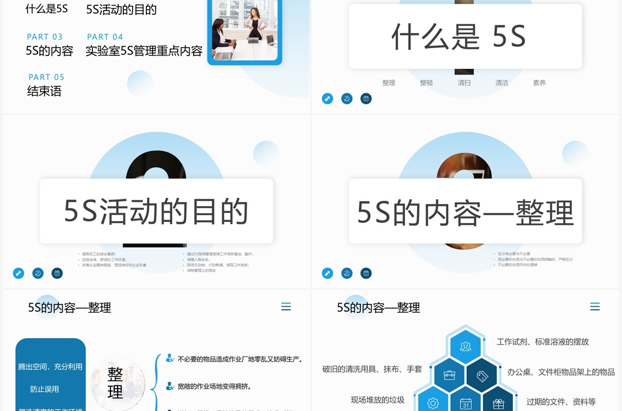 蓝色企业管理5S推行培训PPT模板