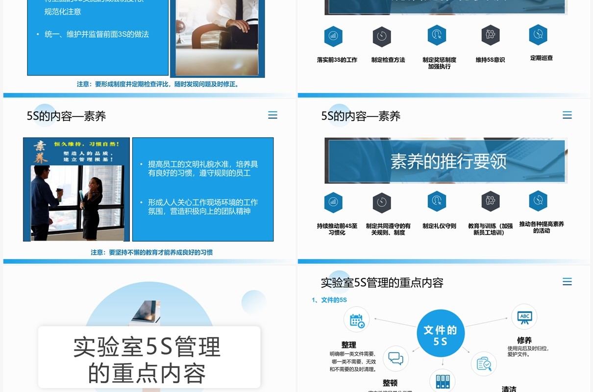 蓝色企业管理5S推行培训PPT模板