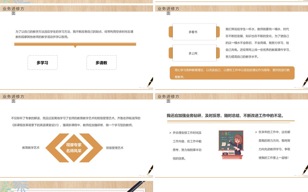 黄色简约卡通风教师年终总结PPT模板