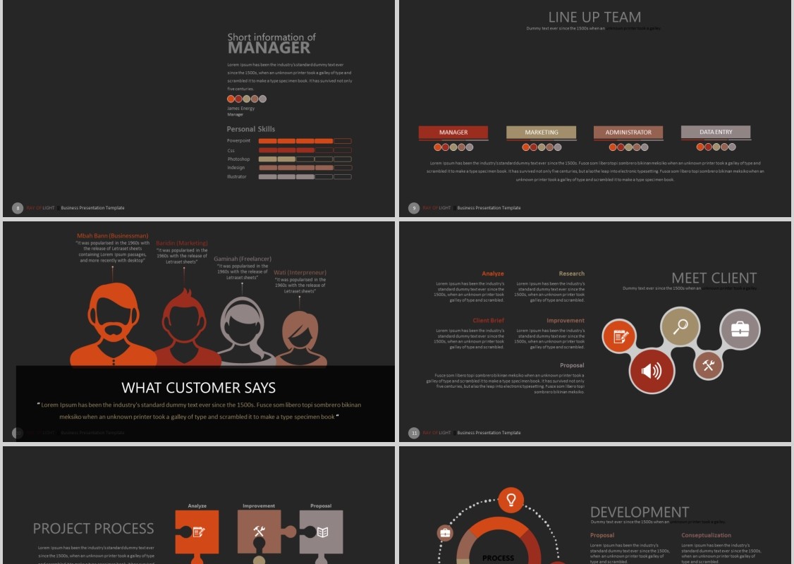 黑色商务PPT信息图表模板RAY OF LIGHT Powerpoint