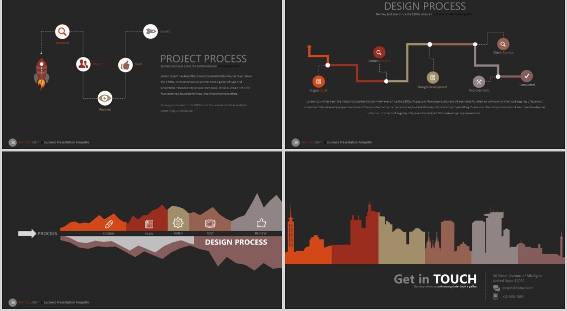 黑色商务PPT信息图表模板RAY OF LIGHT Powerpoint