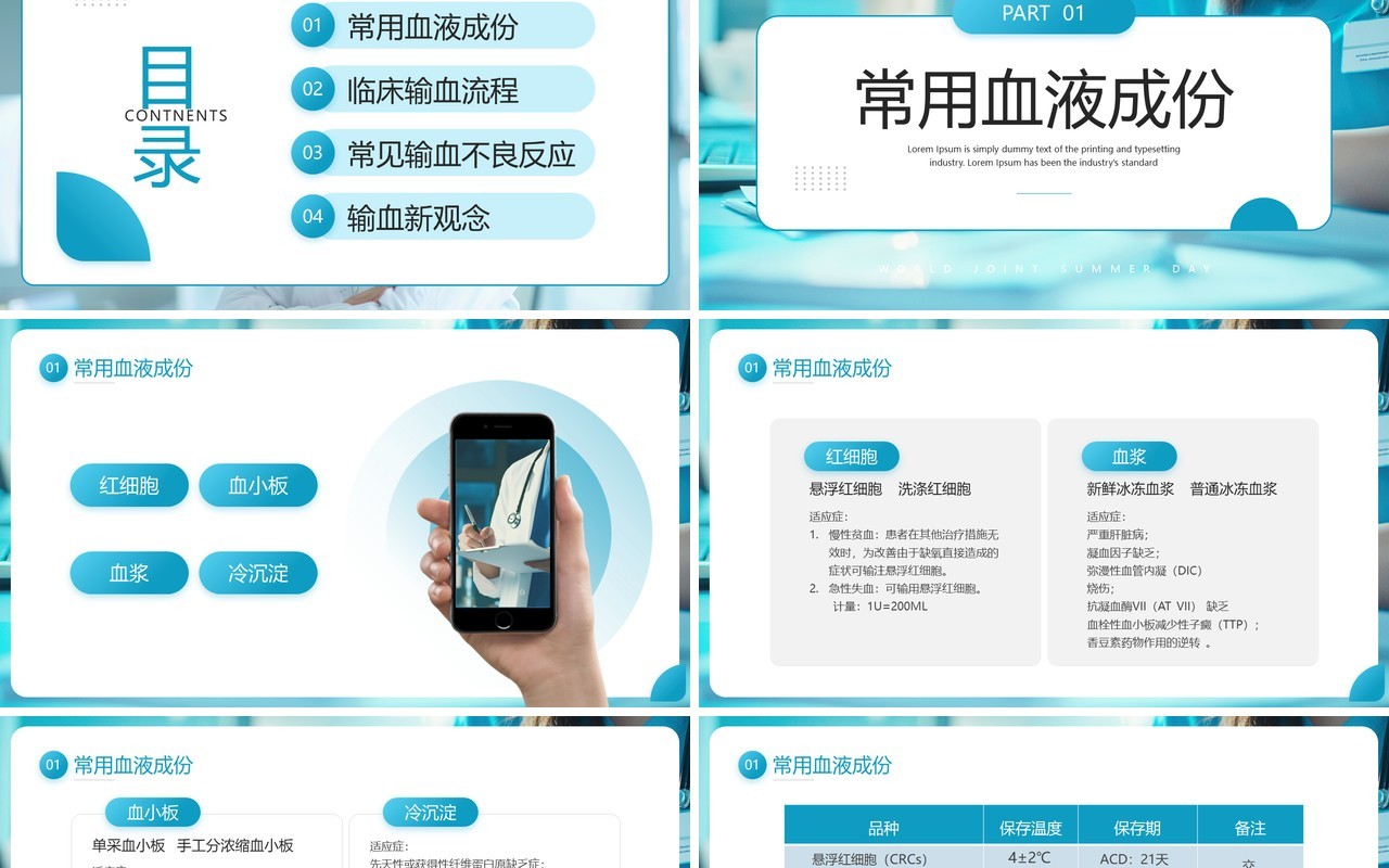 蓝色简约风输血相关知识培训PPT模板