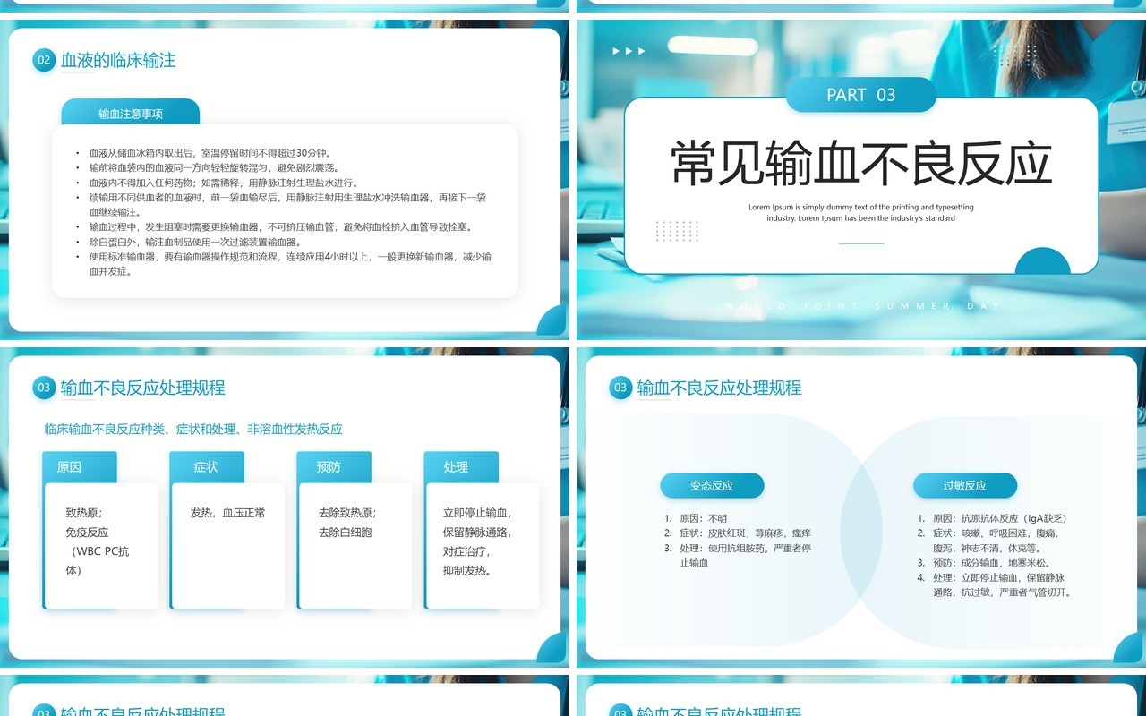 蓝色简约风输血相关知识培训PPT模板