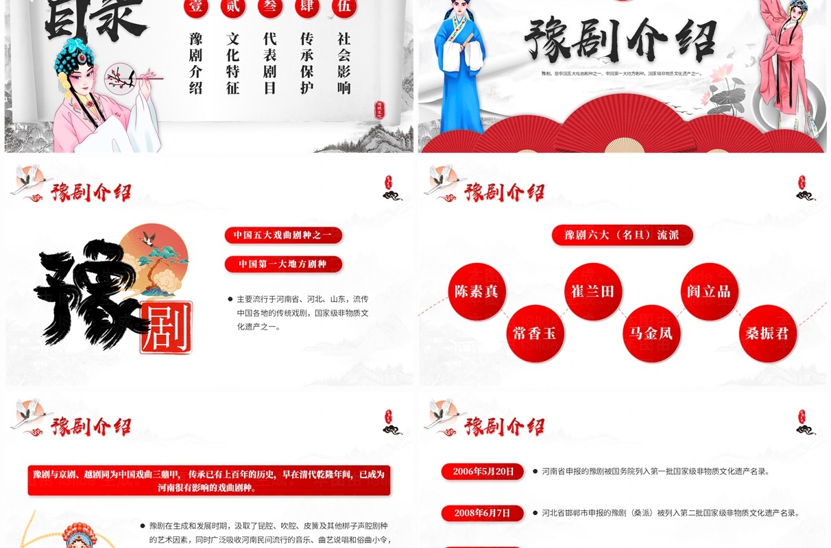 红色中国风非遗系列之豫剧介绍PPT模板