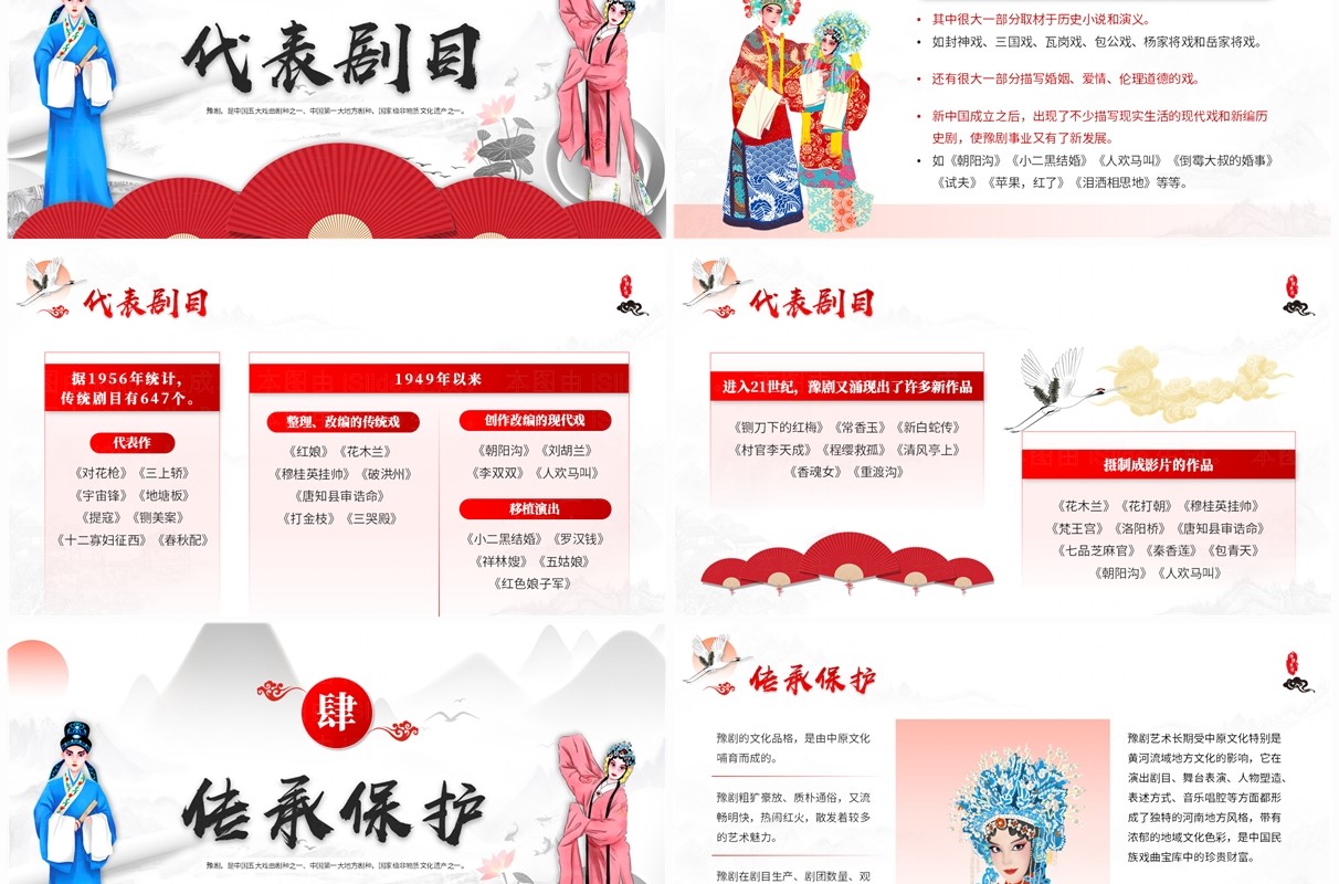 红色中国风非遗系列之豫剧介绍PPT模板