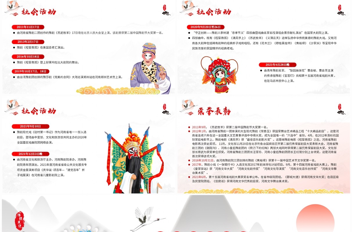 红色中国风非遗系列之豫剧介绍PPT模板