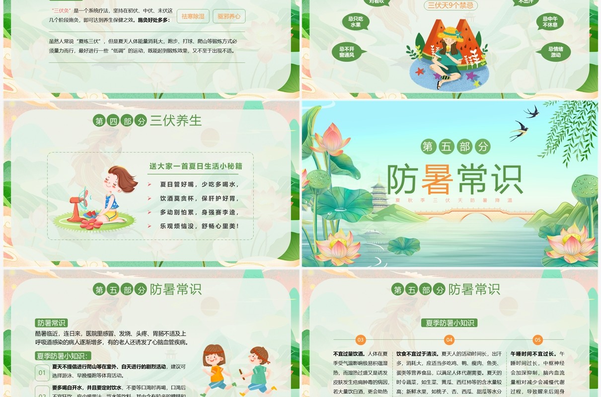 绿色中国风三伏天科普介绍PPT模板