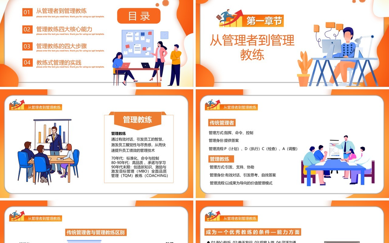 卡通风企业教练式管理教育培训PPT模板