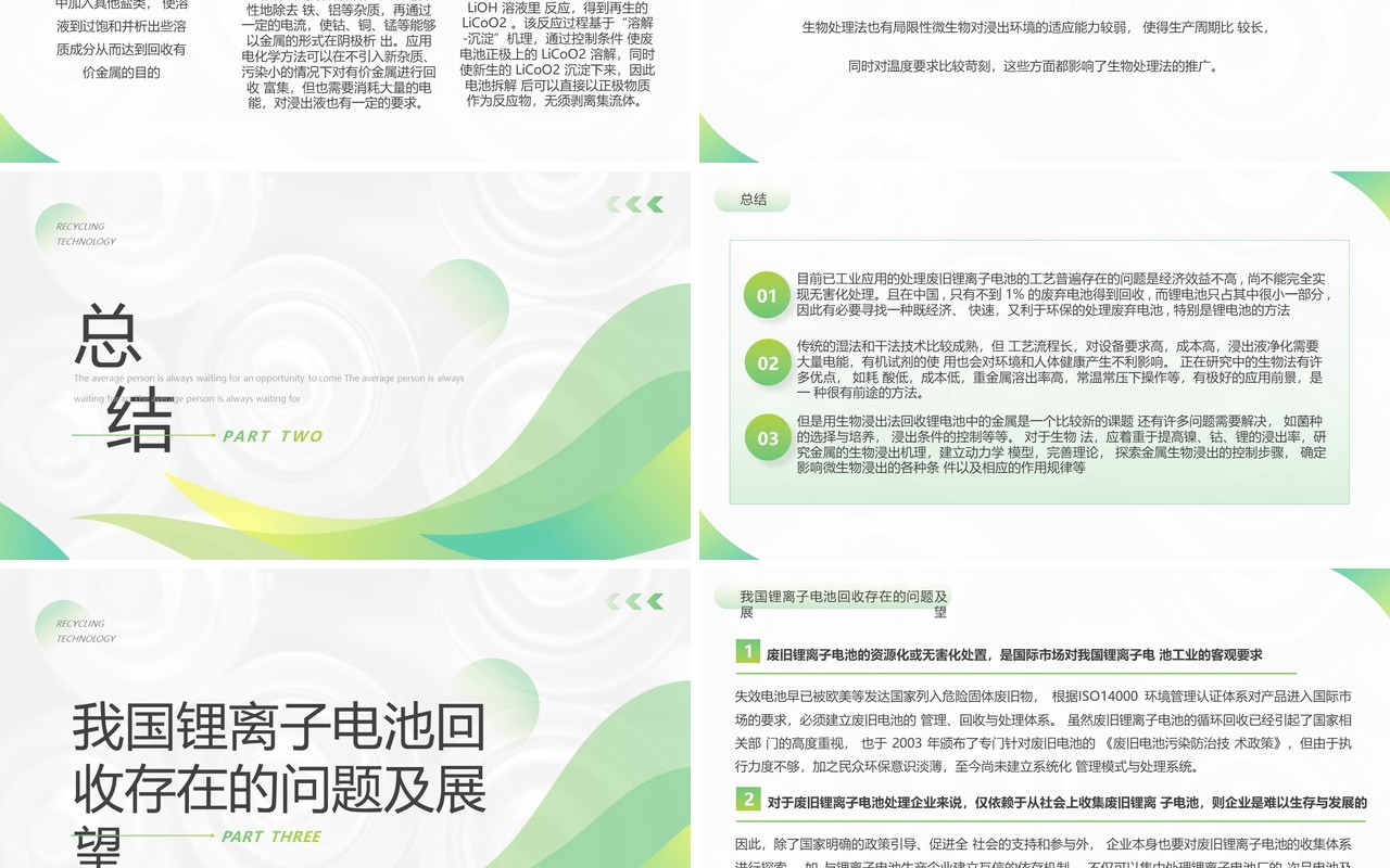 绿色简约风废旧锂电池回收利用技术PPT模板