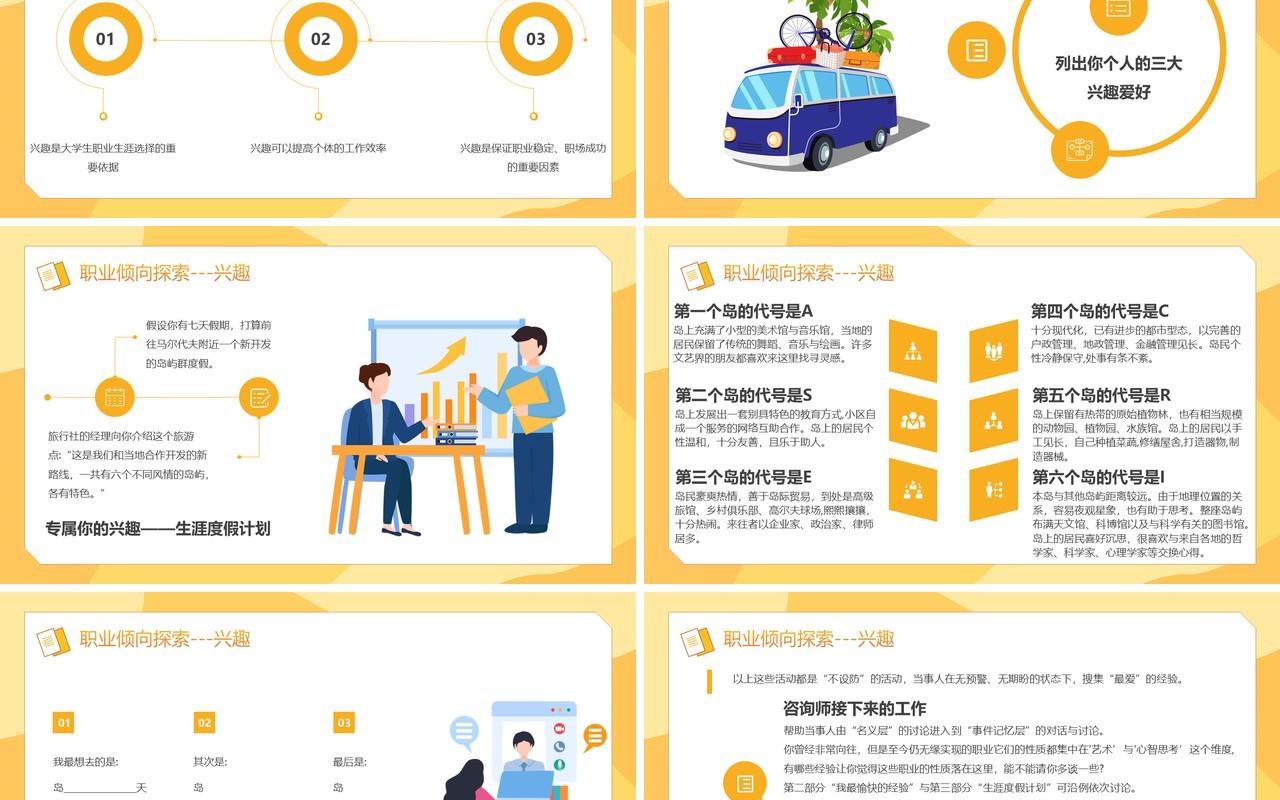 黄色插画风自我认知与职业探索PPT模板