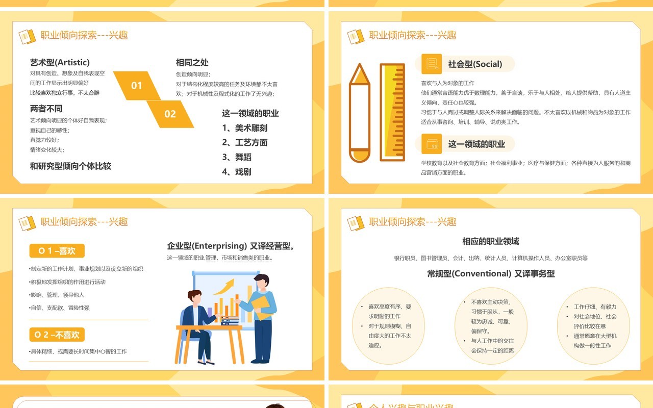 黄色插画风自我认知与职业探索PPT模板