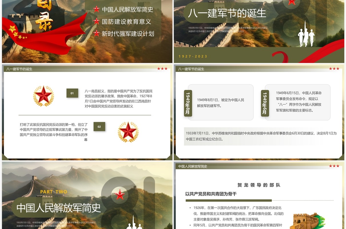 绿色简约风八一建军节铁血铸军魂PPT模板