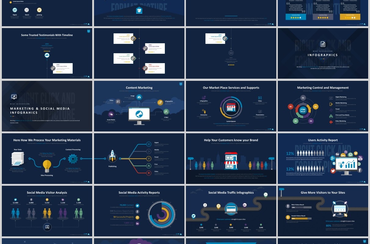 超实用多功能时间轴数据分析信息图表PPT商务模板Arwenn Multipurpose PowerPoint Template