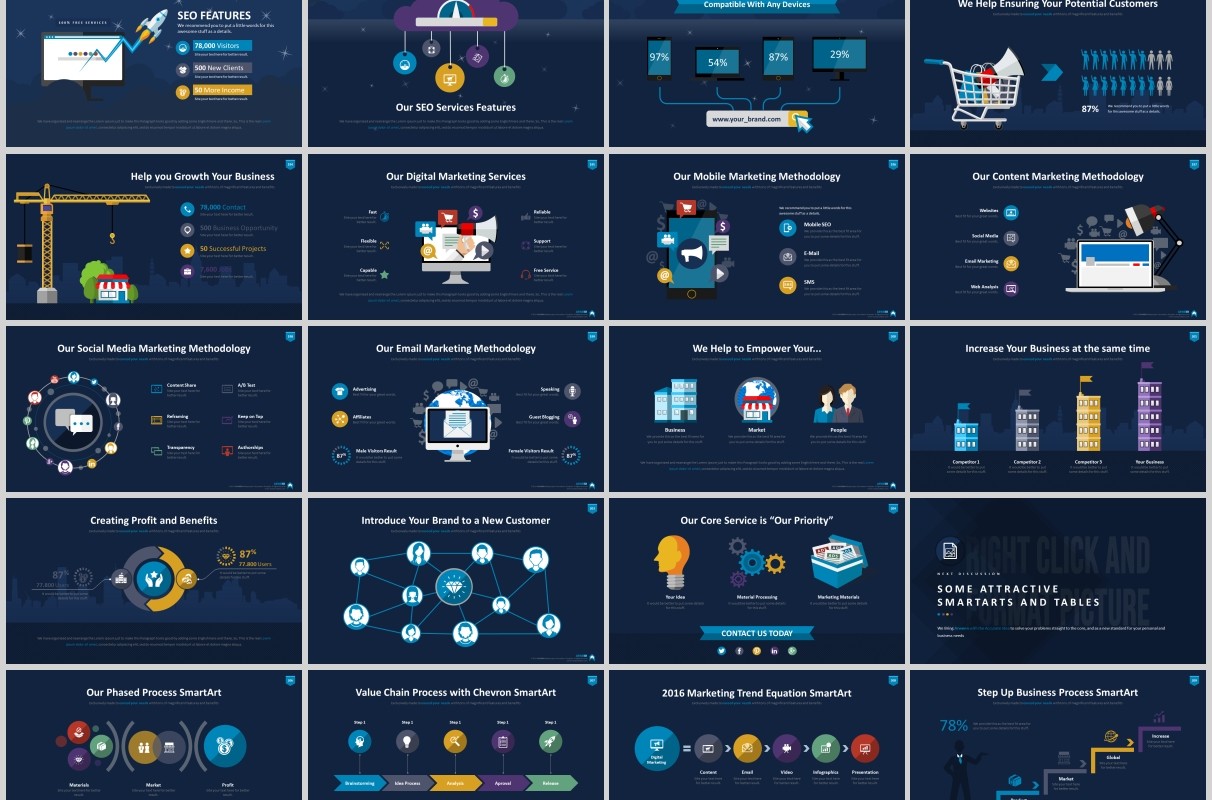 超实用多功能时间轴数据分析信息图表PPT商务模板Arwenn Multipurpose PowerPoint Template