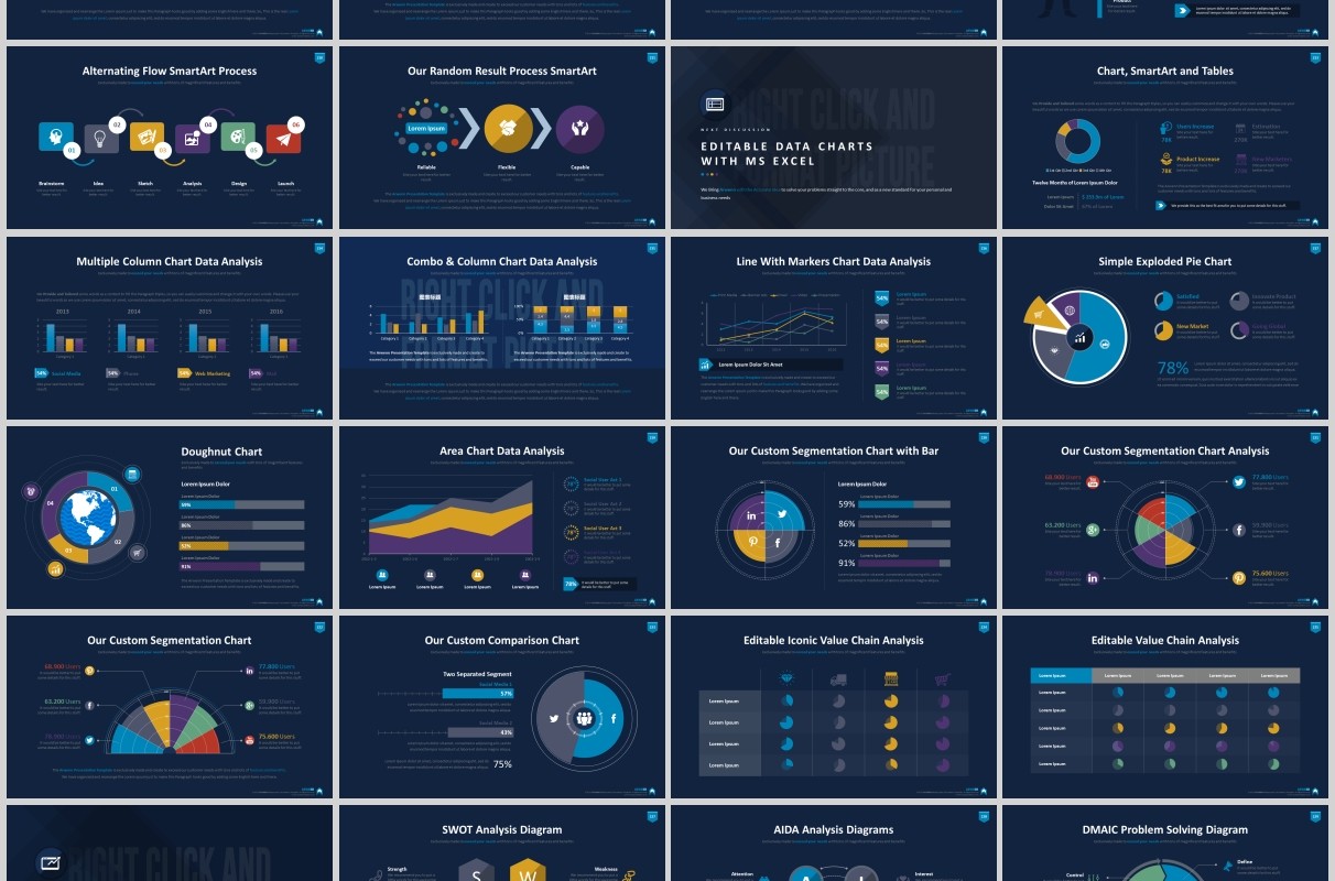 超实用多功能时间轴数据分析信息图表PPT商务模板Arwenn Multipurpose PowerPoint Template