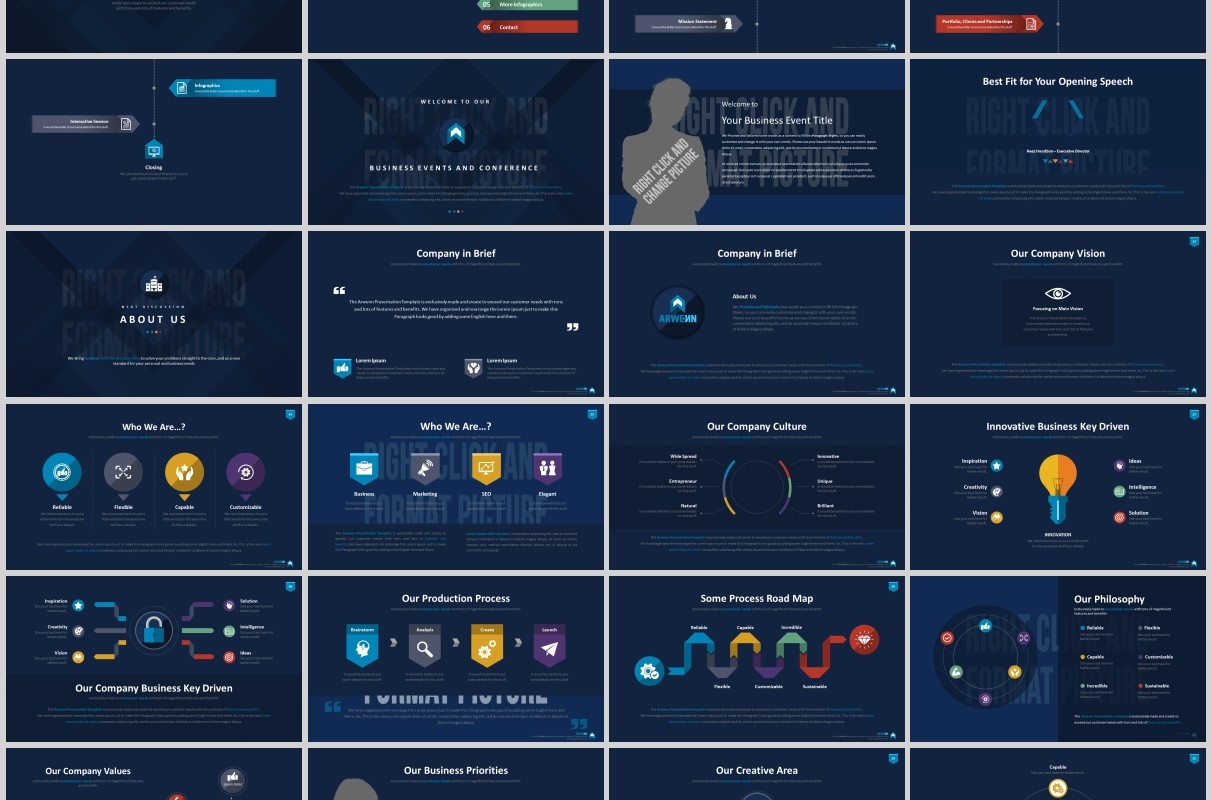 超实用多功能时间轴数据分析信息图表PPT商务模板Arwenn Multipurpose PowerPoint Template