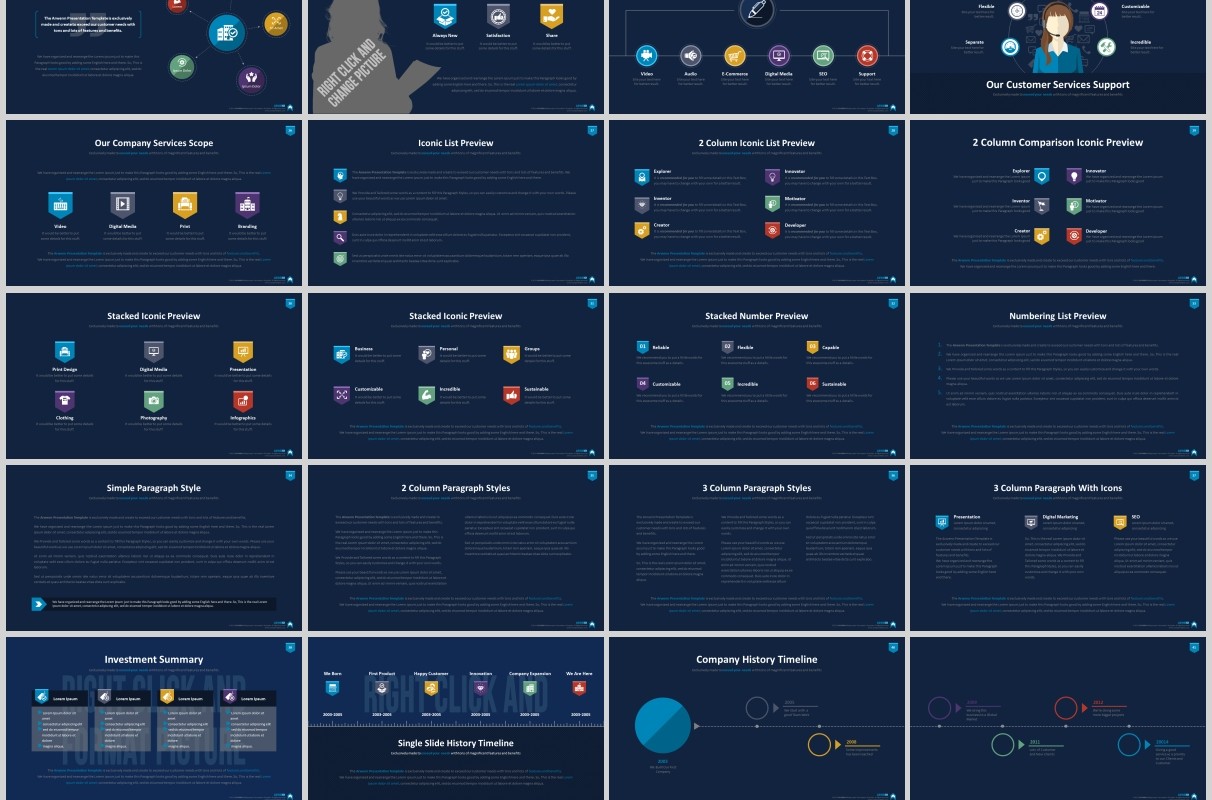 超实用多功能时间轴数据分析信息图表PPT商务模板Arwenn Multipurpose PowerPoint Template
