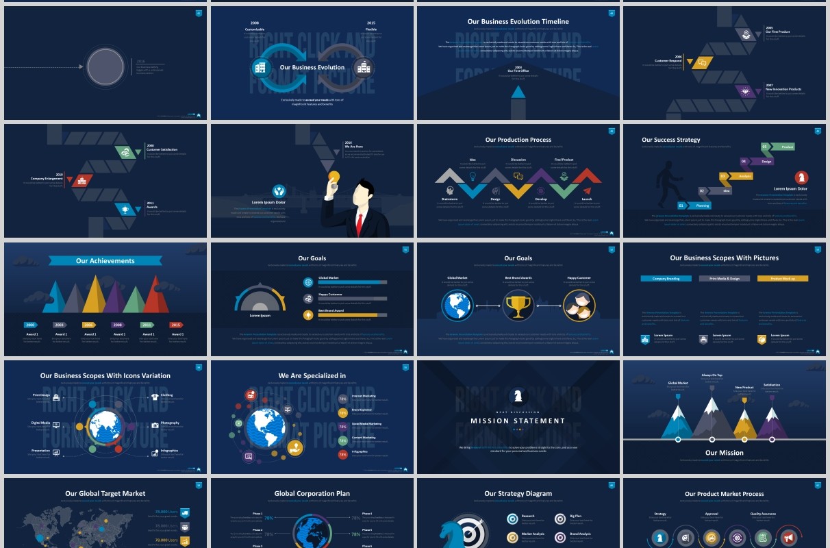 超实用多功能时间轴数据分析信息图表PPT商务模板Arwenn Multipurpose PowerPoint Template