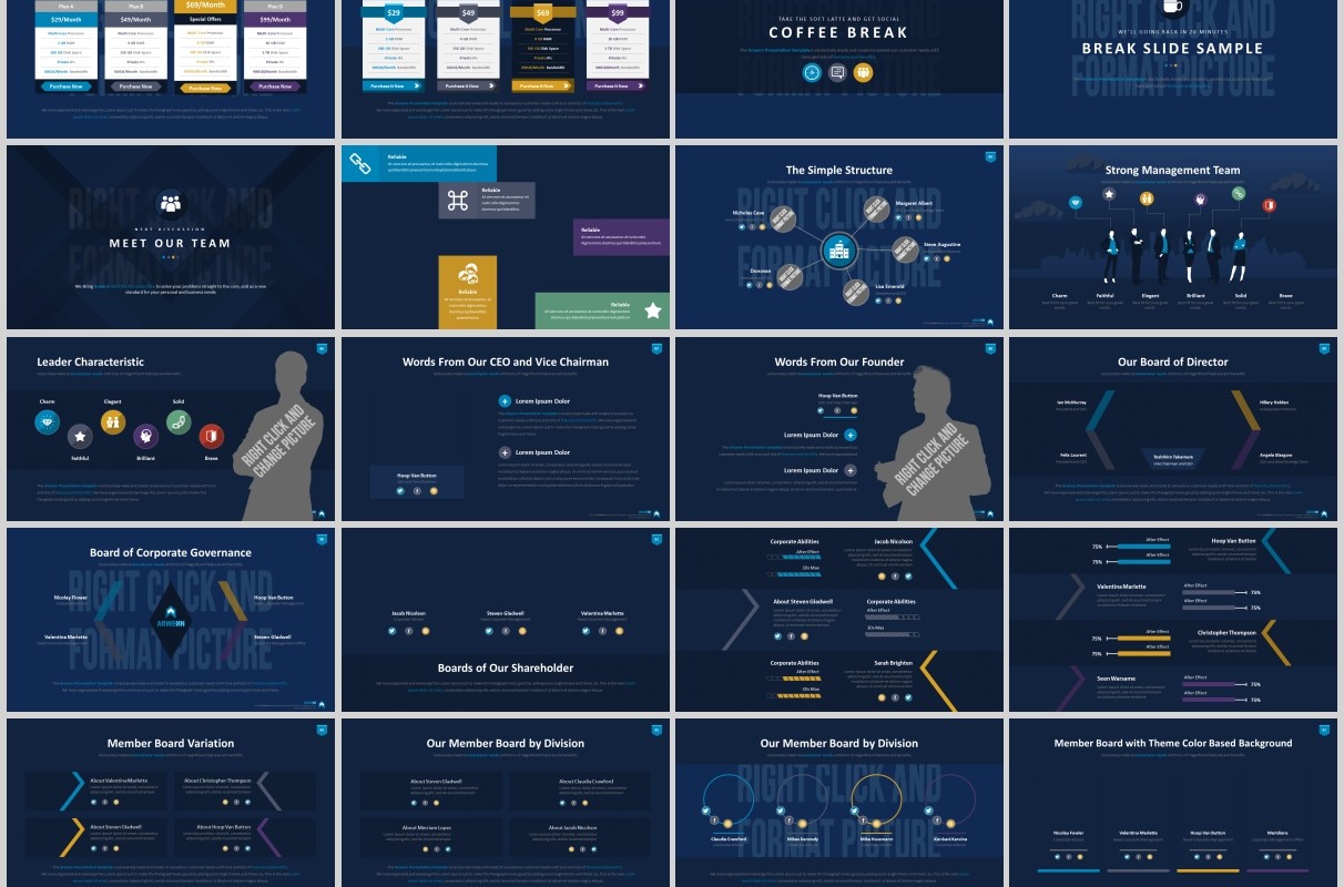 超实用多功能时间轴数据分析信息图表PPT商务模板Arwenn Multipurpose PowerPoint Template