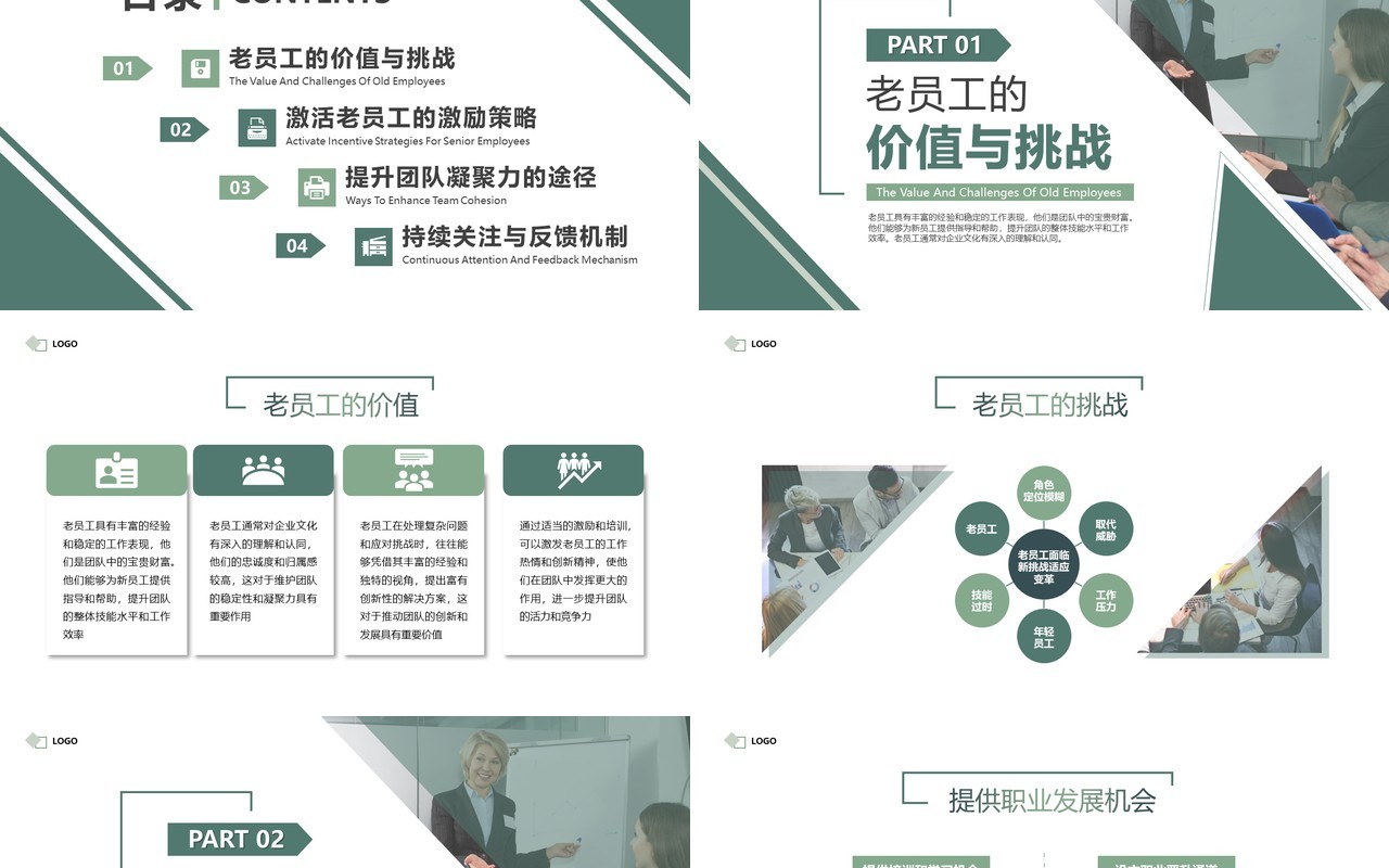 绿色简约激活老员工提升团队活力PPT模板