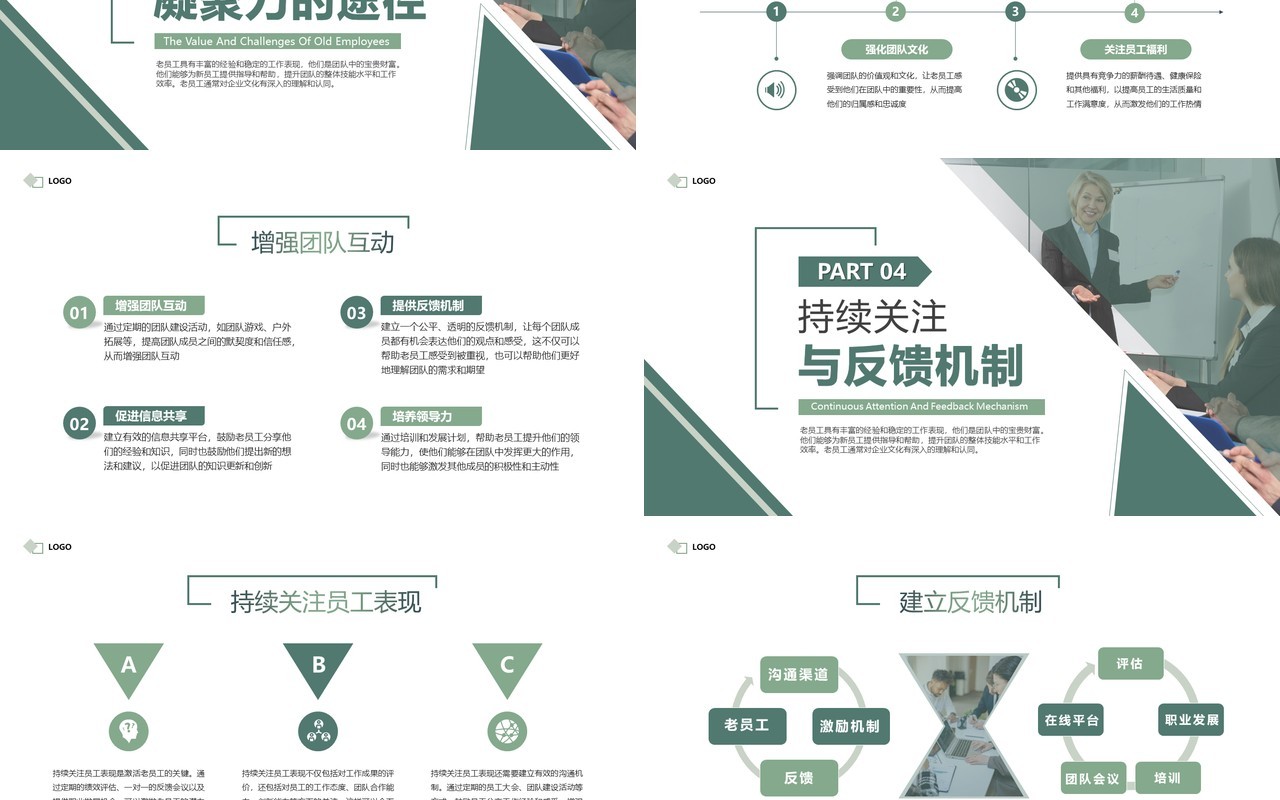 绿色简约激活老员工提升团队活力PPT模板
