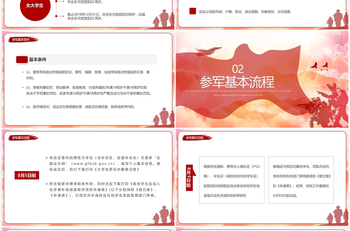 红色简约我参军我光荣征兵宣传PPT模板