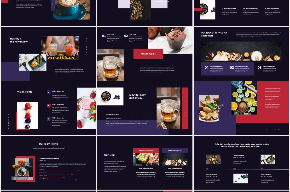 深色健康饮食展示PPT模板Artea-Healthcare Powerpoint