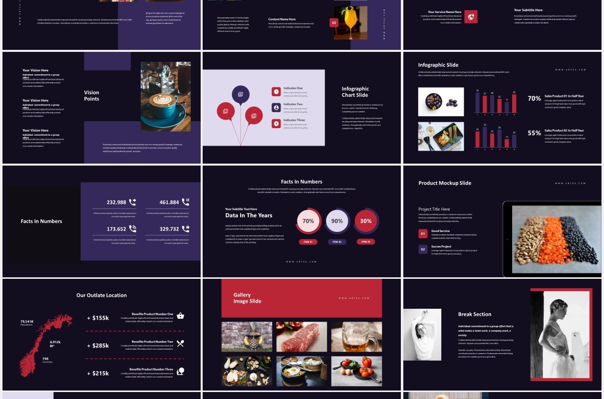深色健康饮食展示PPT模板Artea-Healthcare Powerpoint