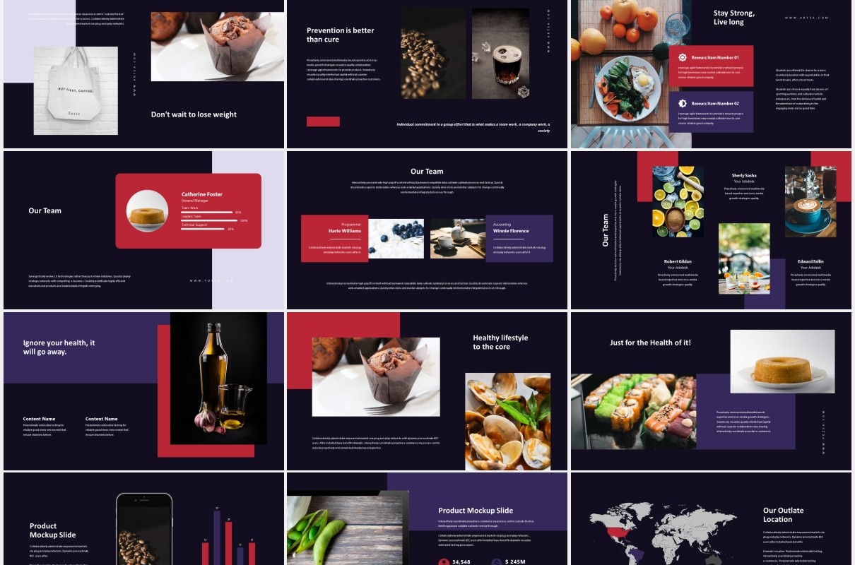 深色健康饮食展示PPT模板Artea-Healthcare Powerpoint