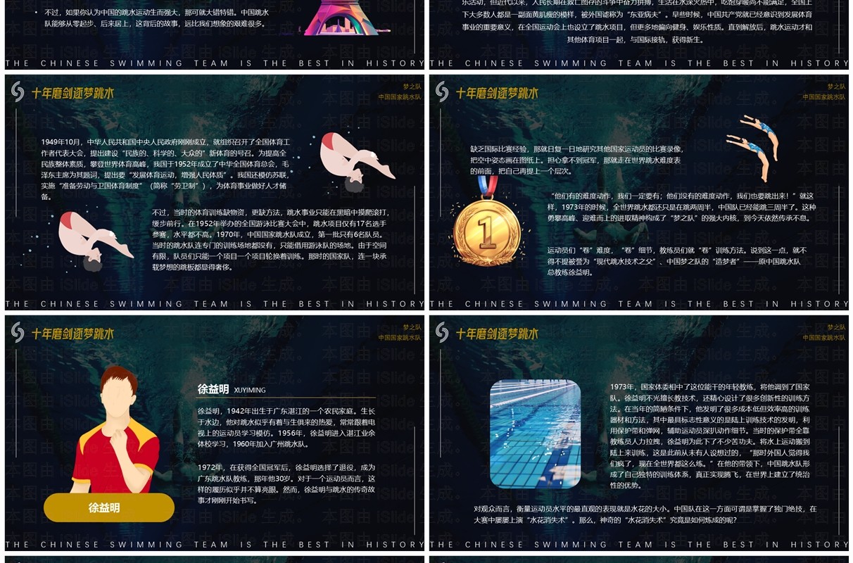 绿色简约风跳水梦之队超越美国登顶榜首PPT模板